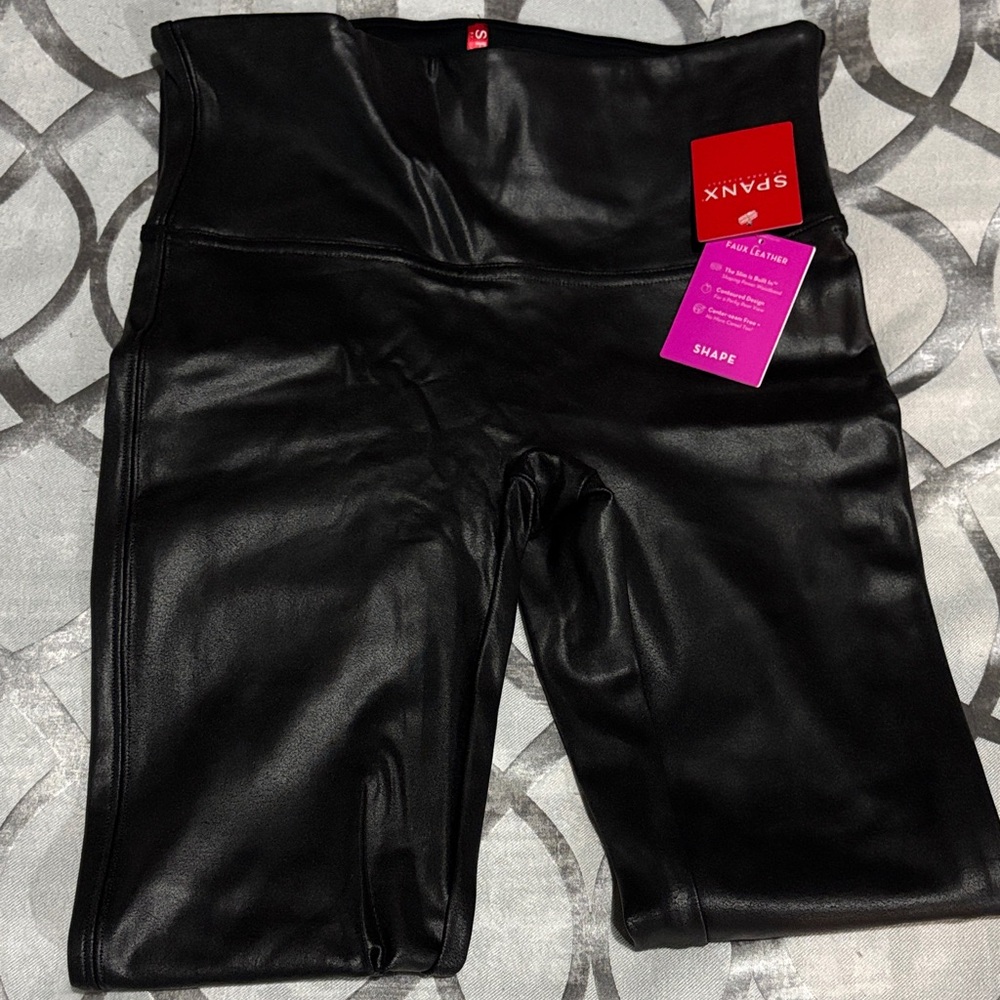 SPANX Shiny Black Faux Leather Leggings - Picture 3 of 7